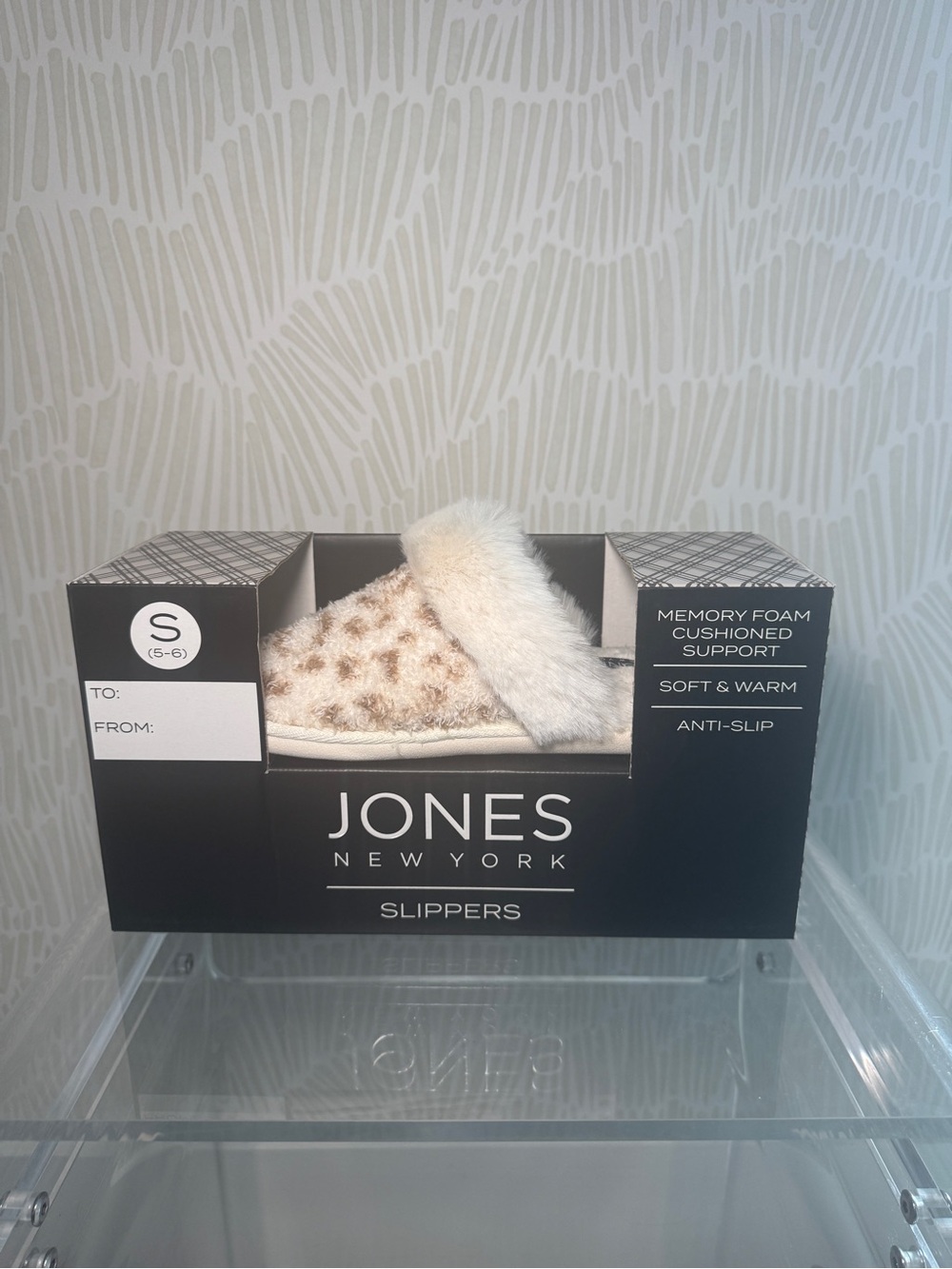 Jones New York Cream & Taupe Faux Fur Slide Slippers
